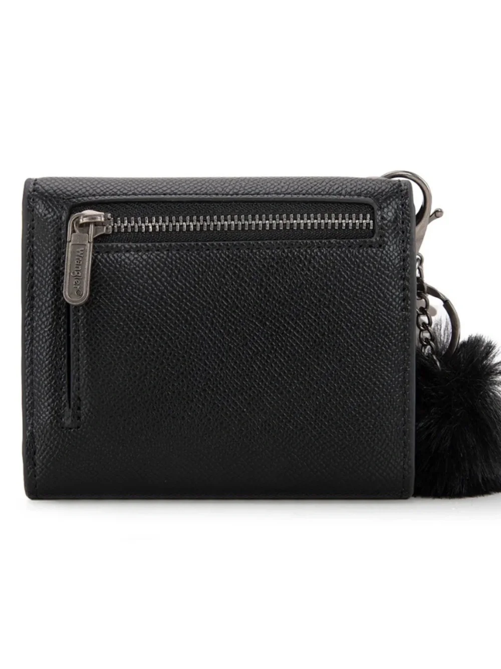 Wrangler Tri-Fold Wallet with Keyring Pom Pom Black
